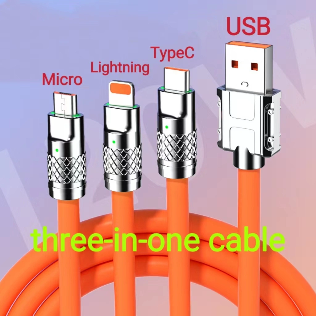 1.5m 2m 3m Three-in-One Environmentally Friendly Nylon Data Cable, Suitable for Android iPhone and Other USB Devices