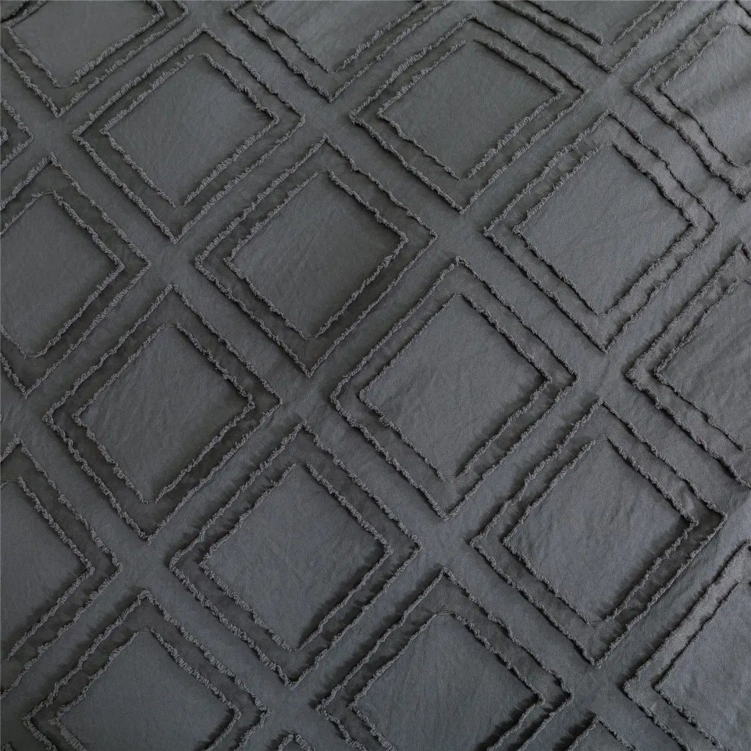 Hot Sales Diamond Pattern Tufted Quilt Cover Set 3-PC Microfiber Bedding Set Solid Duvet Cover