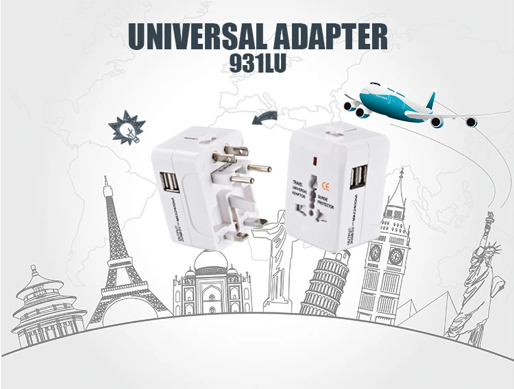 UK Us Au EU Travel Adapter with 2 USB 2.4A