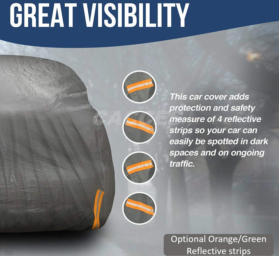 Cacces Extra Thick Car Protection with 250g PVC Cotton Lined Heavy Duty Sedan SUV MPV Car Cover Waterproof Car Storage Reflective Stripes Mirror Cover Pockets