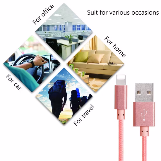 2.4A Wholesale Nylon Braided USB Data Sync Charger Mobile Accessories